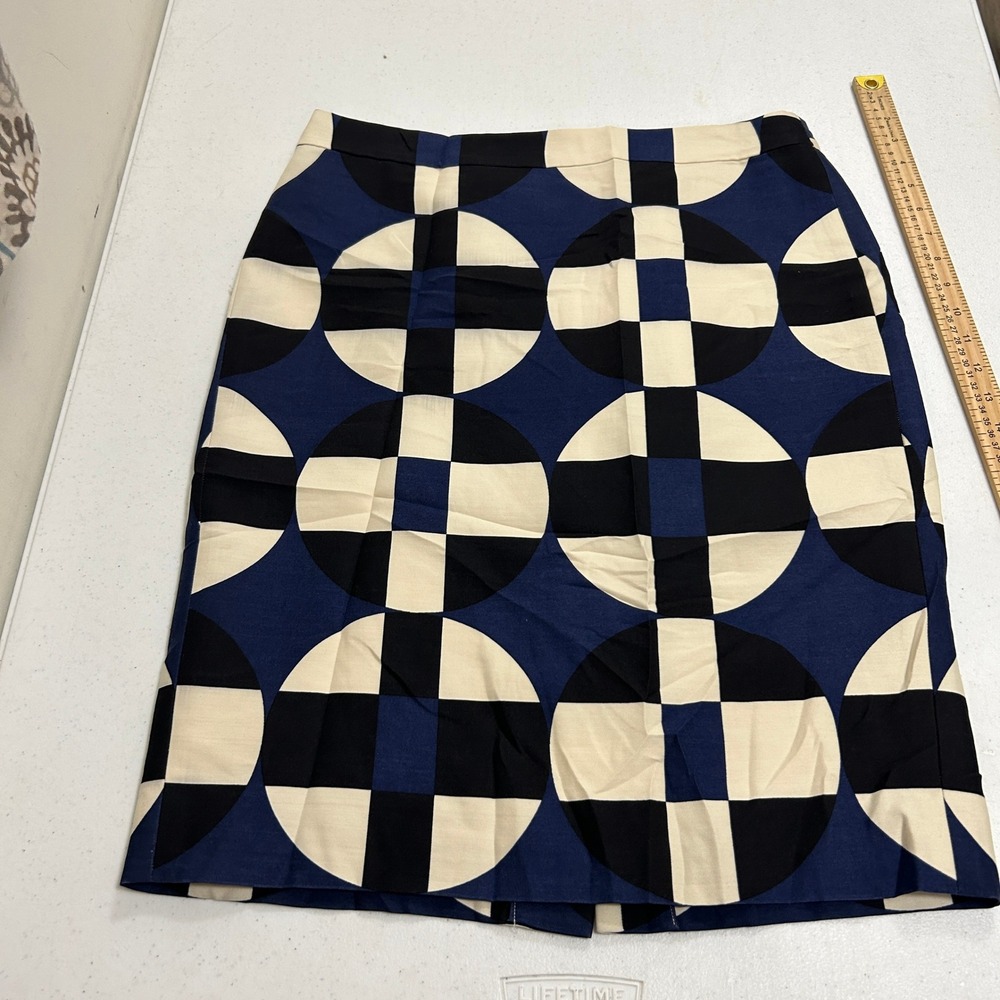 J.Crew No. 2 Pencil Skirt Navy Blue Cream Geometric Circle Print Size 10